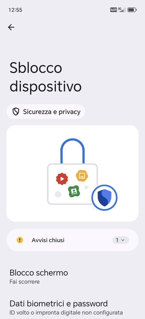 Seleziona Blocco schermo