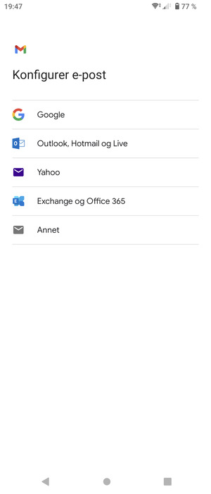 Velg Exchange og Office 365