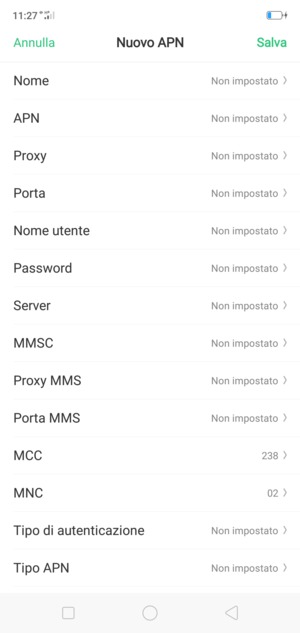 Inserisci le informazioni di Internet