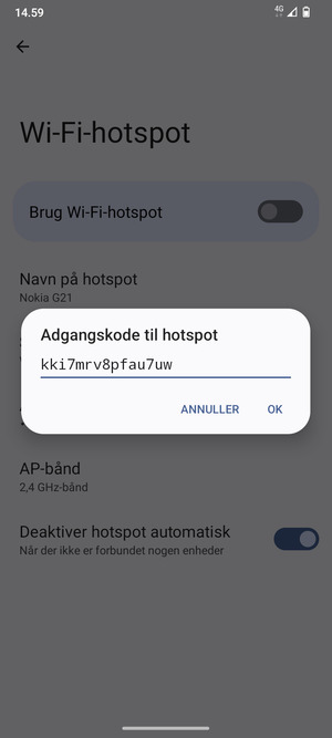 Indtast en Wi-Fi-hotspot adgangskode på minimum 8 tegn og vælg OK