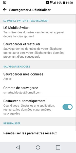 Sélectionnez Compte de sauvegarde