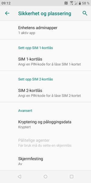 Bla til og velg SIM 1-kortlås eller SIM 2-kortlås