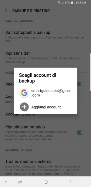 Seleziona il tuo account di backup