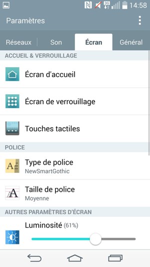 Sélectionnez Écran puis Écran de verrouillage