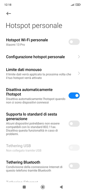 Seleziona Configurazione hotspot personale