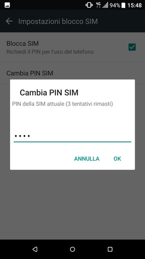 Inserisci PIN della SIM attuale e seleziona OK
