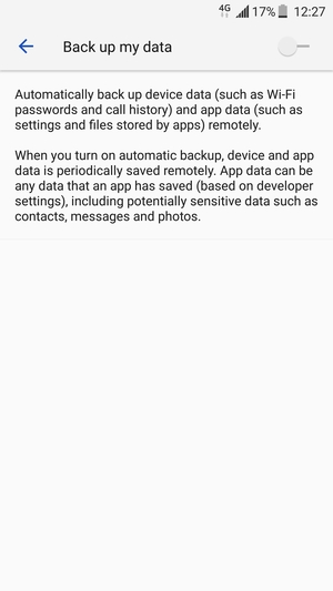 Turn on Back up my data