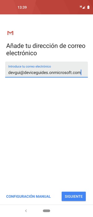 Introduzca su Dirección de correo electrónico y seleccione CONFIGURACIÓN MANUAL