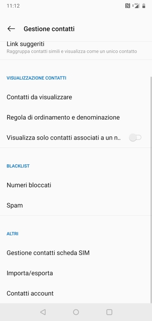 Scorri e seleziona Gestione contatti scheda SIM