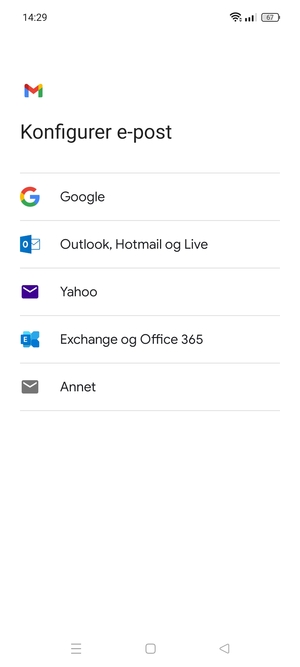 Velg Exchange og Office 365