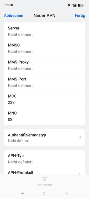 Scrollen Sie nach unten und geben Sie Internetinformationen ein