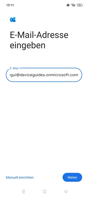 Geben Sie Ihre E-Mail-Adresse ein und wählen Sie Manuell einrichten