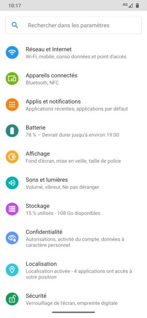 Sélectionnez Réseau et Internet