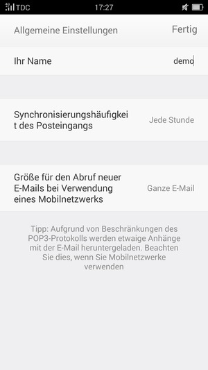 Geben Sie Ihren Namen ein und wählen Sie Fertig