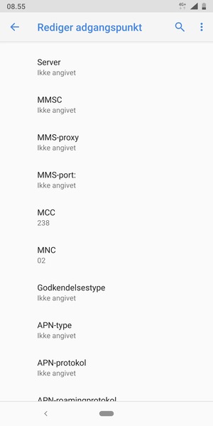 Scroll ned og indtast MMS-oplysninger