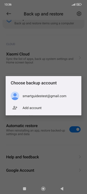 Select your backup account