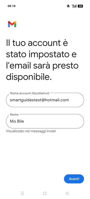 Scegli un nome per il tuo account e inserisci il tuo nome. Seleziona Avanti