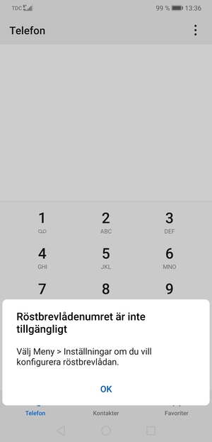 Om din röstbrevlåda inte är installerad, välj OK