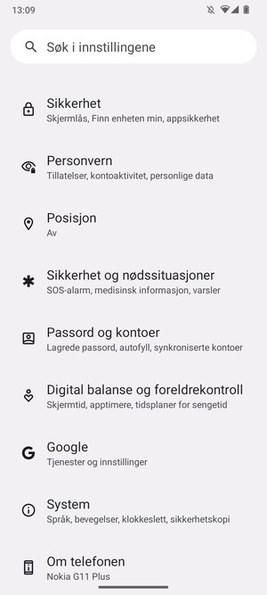 Bla til og velg Sikkerhet