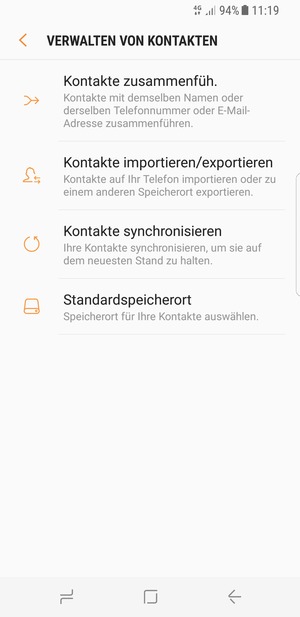 Wählen Sie Kontakte importieren/exportieren 