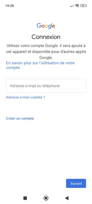Saisissez votre adresse Gmail et sélectionnez Suivant