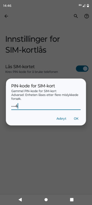 Skriv inn Gammel PIN-kode for SIM-kort og velg OK