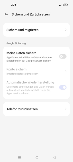 Schalten Sie Meine Daten sichern ein