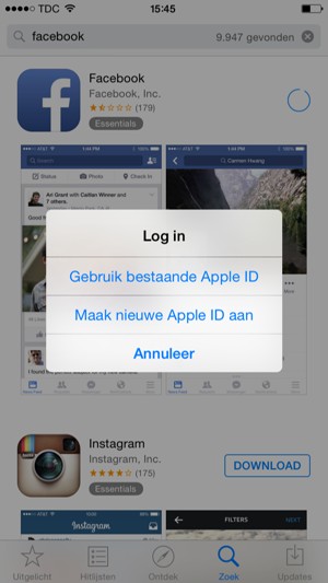 Selecteer Gebruik bestaande Apple ID