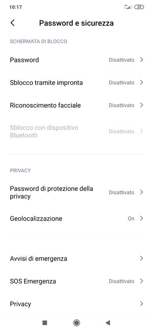 Per attivare il blocco dello schermo, vai al menu Password e sicurezza e seleziona Password