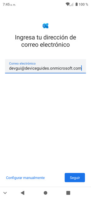 Introduzca su Dirección de correo electrónico y seleccione Configurar manualmente