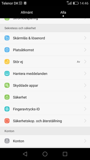 Scrolla till och välj Konton