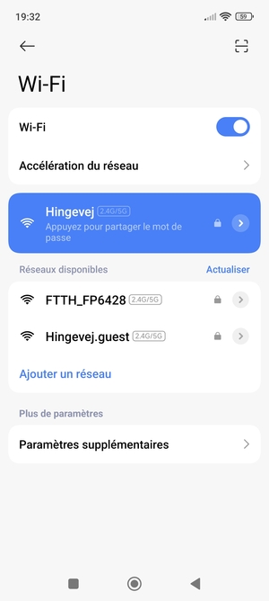 Vous êtes maintenant connecté au réseau Wi-Fi