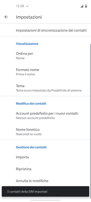 I tuoi contatti verranno salvati sul tuo account Google, e salvati sul tuo telefono la prossima volta che Google sarà sincronizzato.