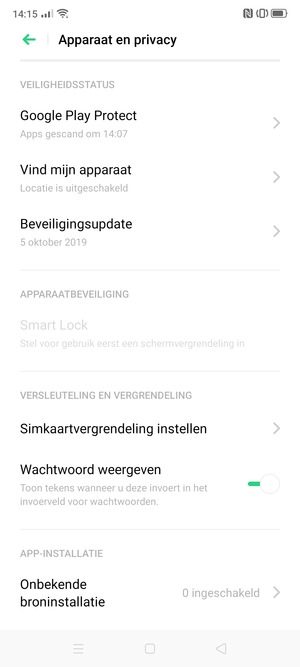 Scroll naar en selecteer Simkaartvergrendeling instellen