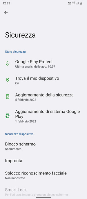 Seleziona Blocco schermo