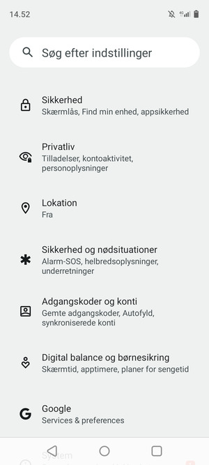 Scroll til og vælg Sikkerhed