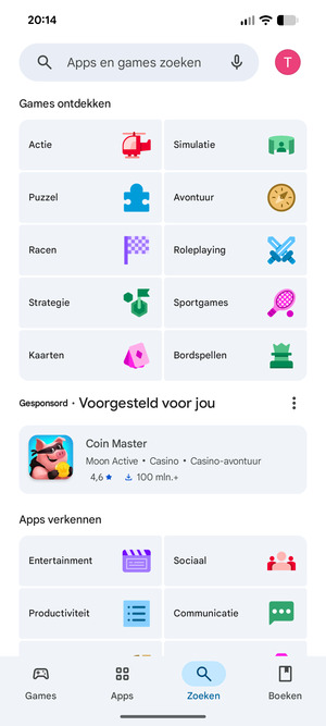 Selecteer de zoekbalk