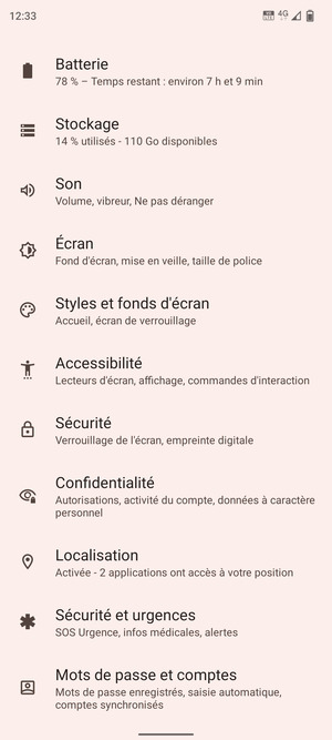 Faites défiler et sélectionnez Sécurité