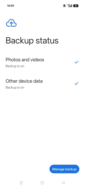 Select Manage backup