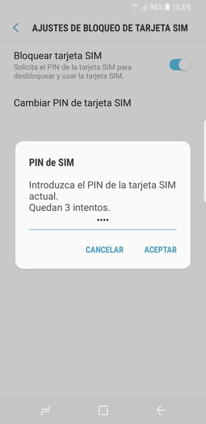 Introduzca su PIN de la tarjeta SIM actual y seleccione ACEPTAR