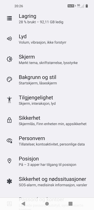 Bla til og velg Sikkerhet