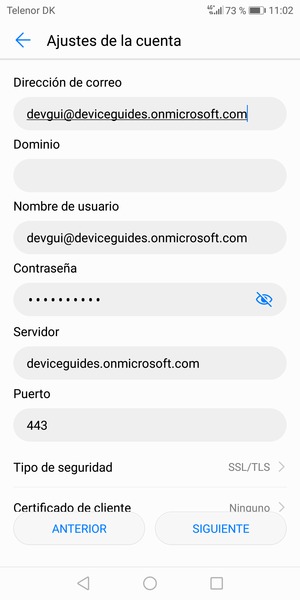 Introduzca la dirección de servidor Exchange y seleccione SIGUIENTE