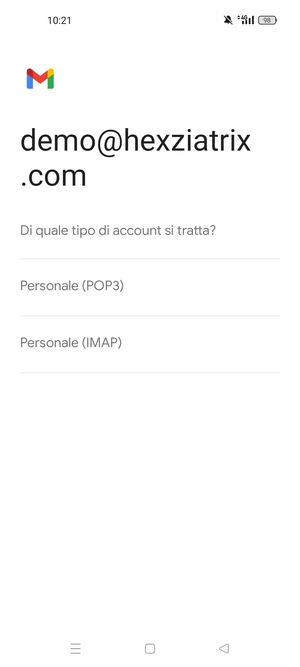 Seleziona Personale (POP3) o Personale (IMAP)