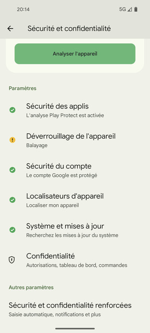 Faites défiler et sélectionnez Sécurité et confidentialité renforcées