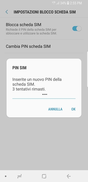 Inserisci Nuovo PIN della scheda SIM e seleziona OK
