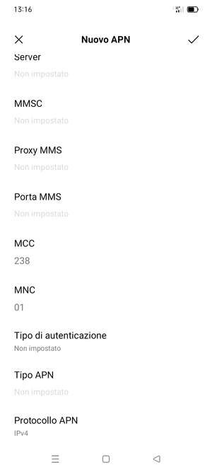 Scorri verso il basso e inserisci le informazioni di internet