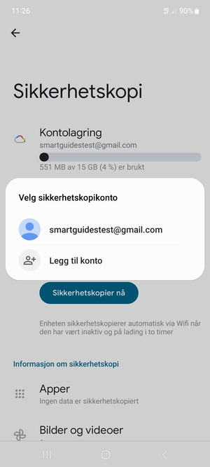 Velg sikkerhetskopi-kontoen din