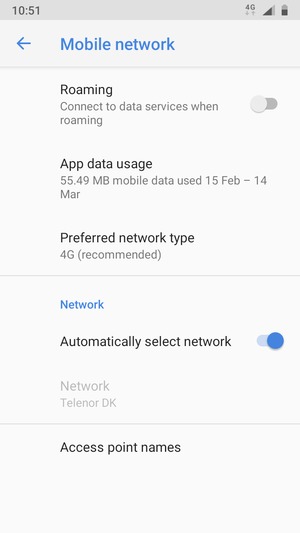 Scroll to and select Access point names
