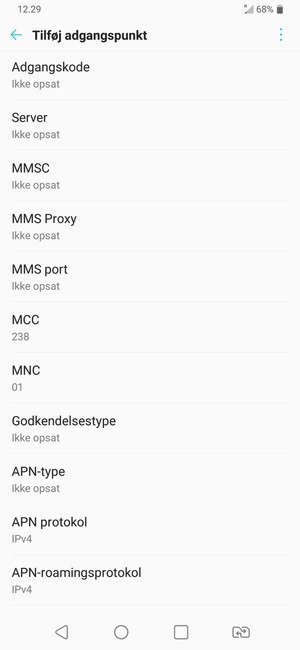 Scroll ned og indtast MMS-oplysninger
