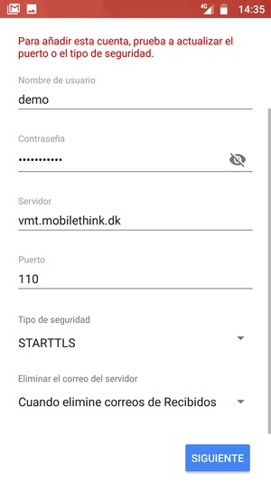 Seleccione Tipo de seguridad
